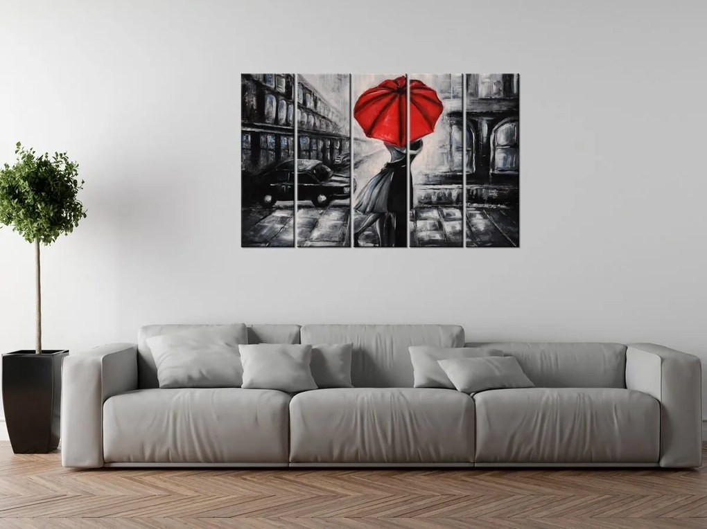 Gario Obraz na plátne Červený bozk v daždi - 5 dielny Rozmery: 100 x 63 cm