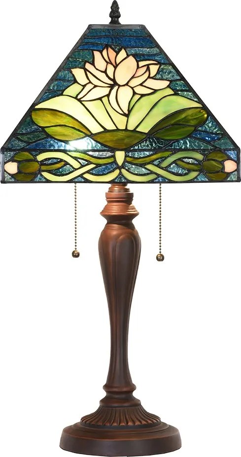 Modrá stolná lampa Tiffany s leknom Waterlily - 31*31*61 cm E27/max 2*60W