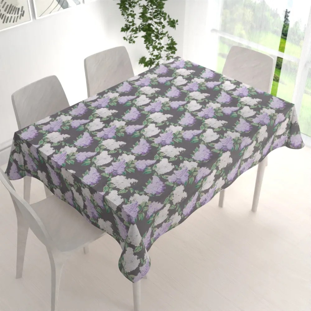 Biante Bavlnený obdĺžnikový obrus Sandra SA-384 Kvety orgovánu na sivom 100x140 cm