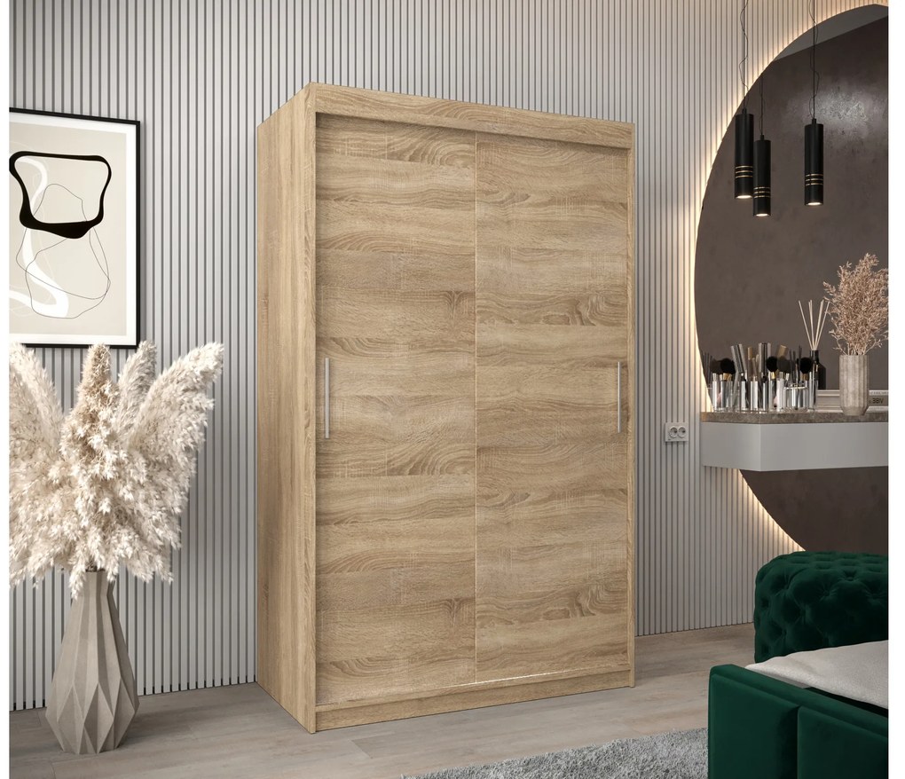 Šatníková skriňa 120 cm Toki (Dub sonoma + Biela matná). Akcia -42%. Vlastná spoľahlivá doprava až k Vám domov. 1064814