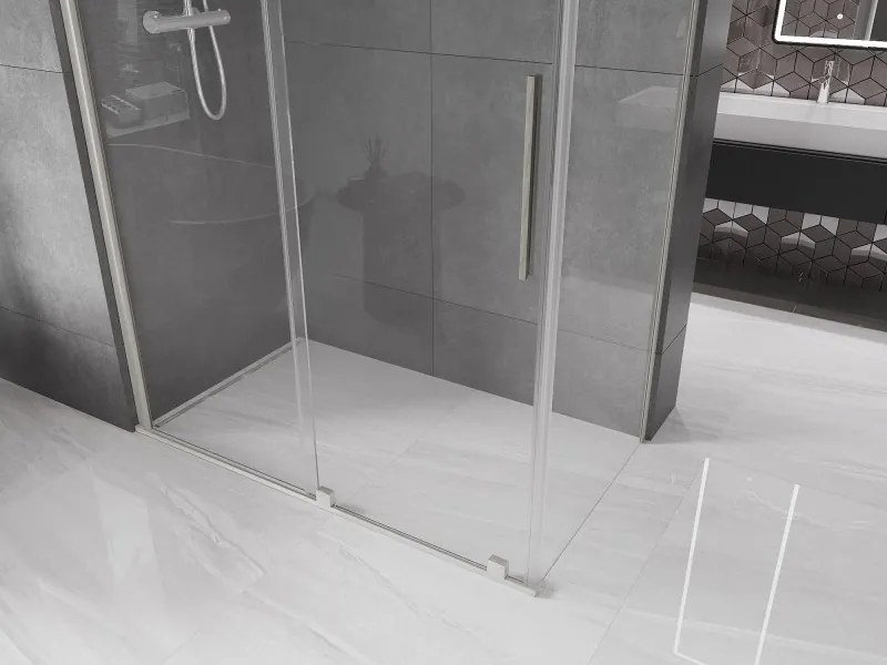 Mexen Velar, sprchový kút s posuvnými dverami 160 x 75 cm, 8mm číre sklo, brúsená oceľ, 871-160-075-01-97