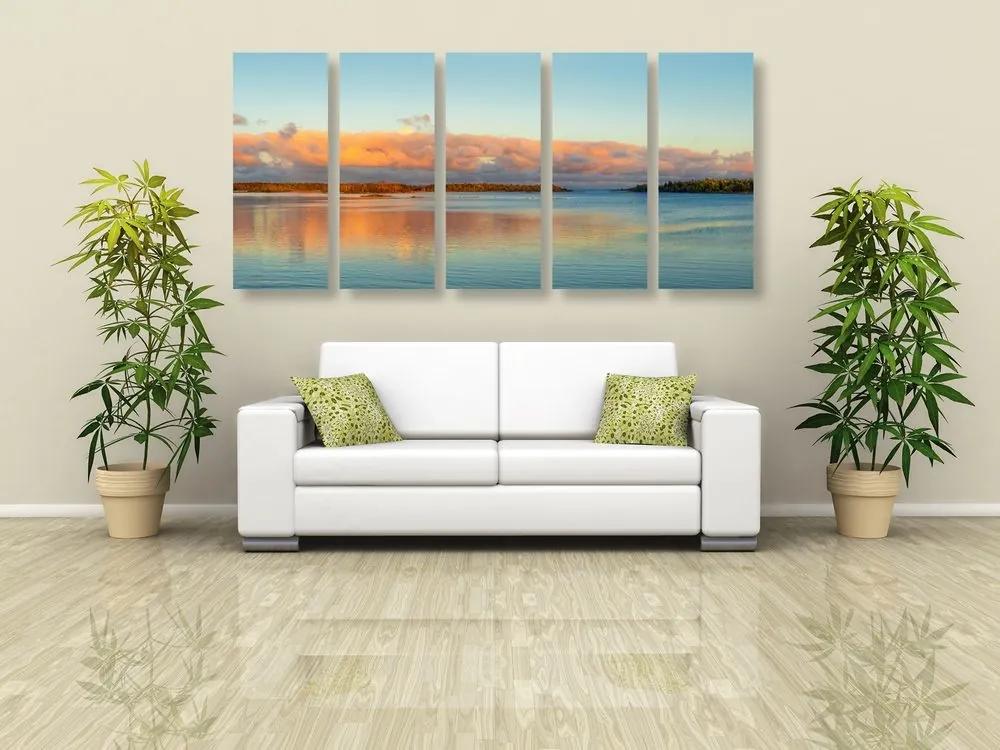5-dielny obraz jazero a západ slnka - 200x100