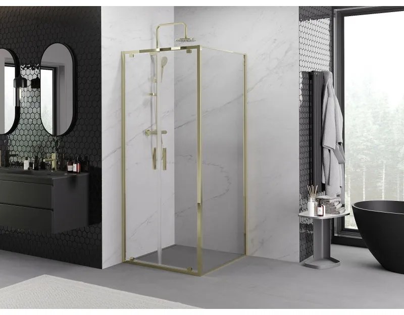 Mexen Exo, výklopný sprchový kút 100 x 100 cm, číre sklo, zlatá, 8182-100-100-50-00