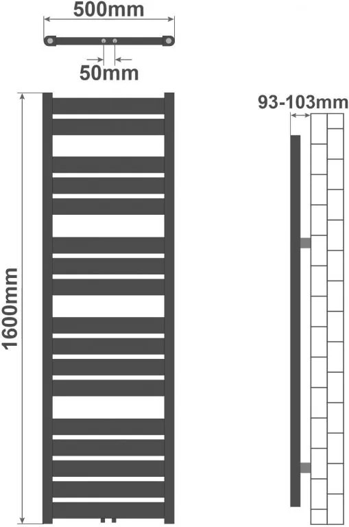 AQUAMARIN Vertikálny kúpeľňový radiátor, 1600 x 500 mm