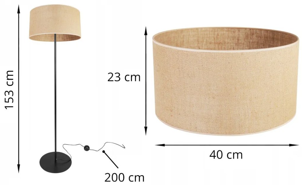 Stojacia lampa Juta, 1x jutové tienidlo, (výber z 3 farieb konštrukcie), (fi 40cm), o