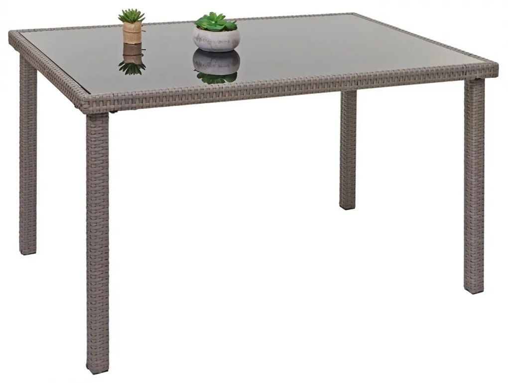 Záhradný stôl HWC-G19, polyratan,120x75cm - sivý
