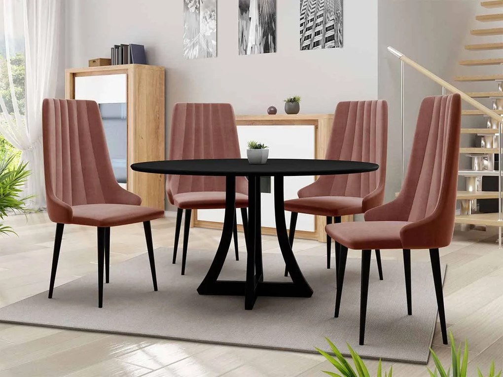 Okrúhly stôl Dagerto FI 120 so 4 stoličkami ST93 03, Farby: biely lesk / čierny lesk, Potah: Magic Velvet 2217