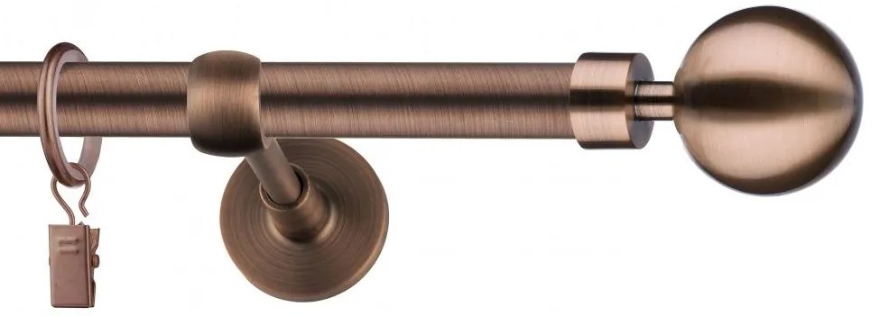 Dekorstudio Garniža jednoradová Guľa MODERN medená 19mm Dĺžka: 420cm, Typ príslušenstva: Krúžky tiché so štipcami