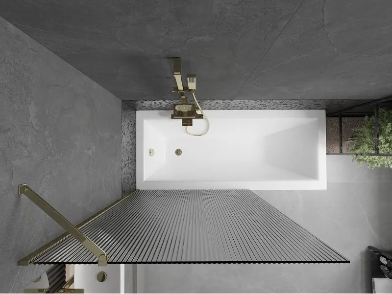 Mexen Next, vaňová zástena 1-krídlová 100 x 150 cm, fixné krídlo, 6 mm sklo s pruhmi, zlatý lesklý profil, 895-100-000-00-09-50