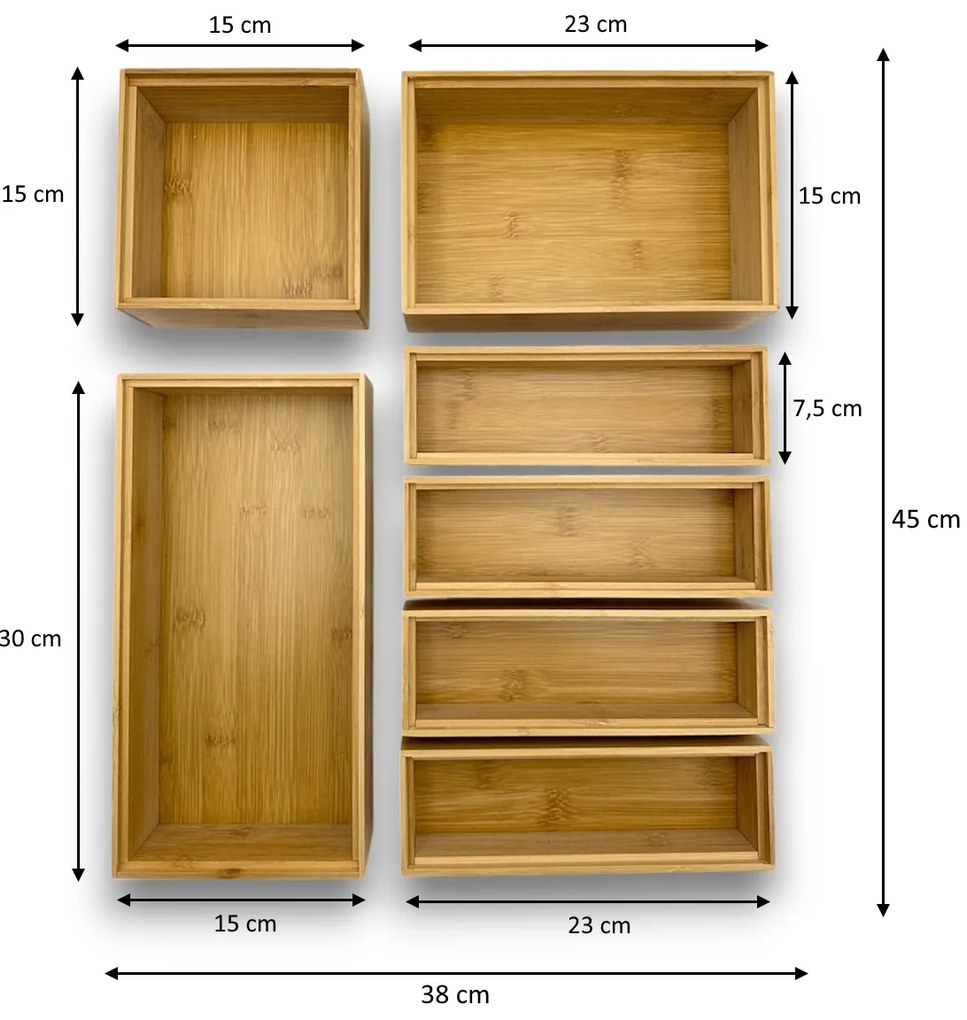 Zeller Present Súprava 7 ks bambusových organizérov do zásuvky, BAMBOOZ, 38 x 45 cm