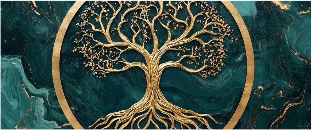 Obraz – Zlatý strom života v mramore (120x50 cm)