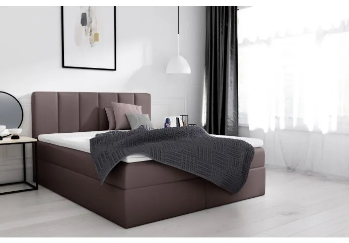 Štylová manželská posteľ Sven s úložným priestorom tmavo hnedá eko koža 160 x 200 + topper