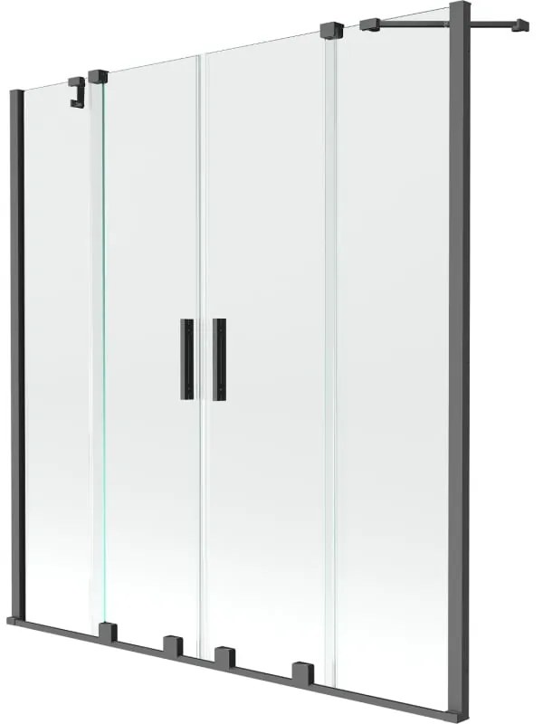 Mexen Velar Duo, posuvná 2-krídlová vaňová zástena 160x150 cm, 8mm číre sklo, grafitová, 896-160-000-02-95