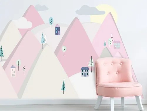 PASTELOWE LOVE Dekorácia na stenu PINK MOUNTAINS 180 x 90 cm - L PAS-mountpi-L