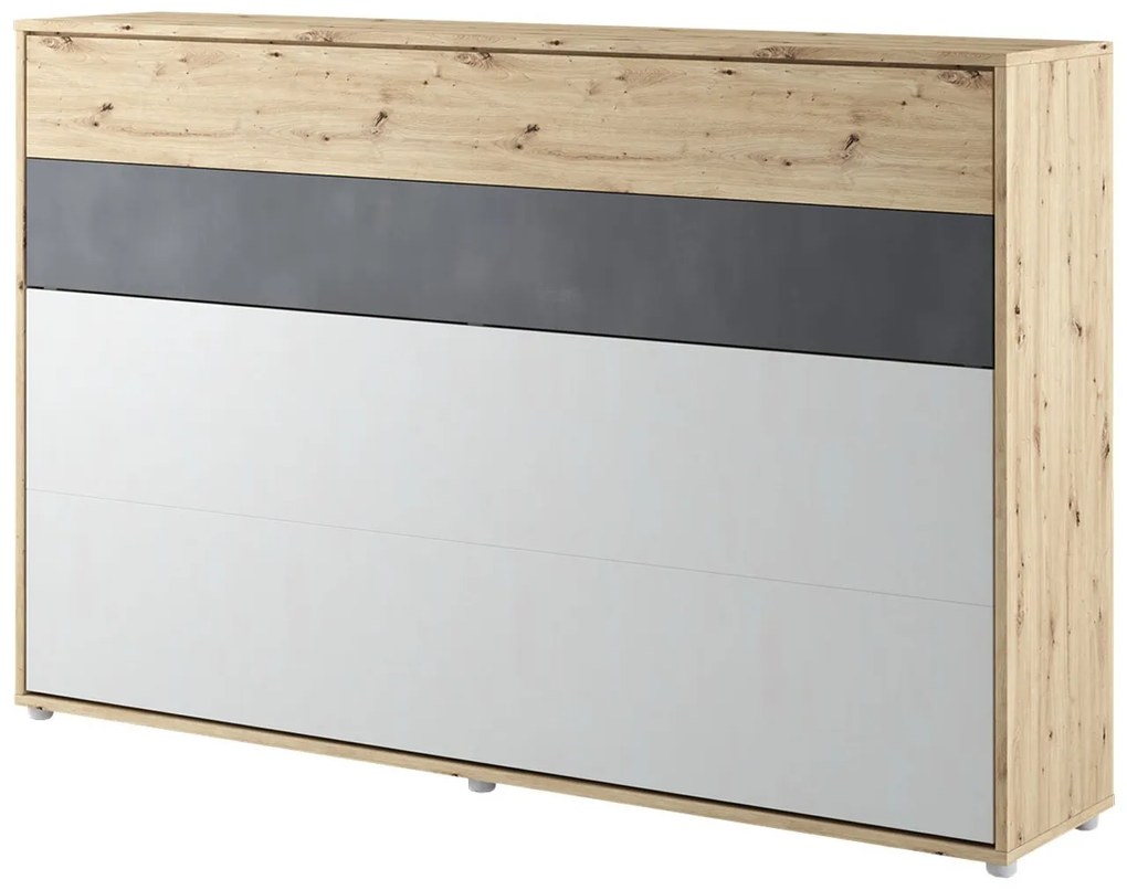 Sklápacia posteľ Concept Junior - horizontálna, Farby: dub artisan/dub artisan + raw steel + silk flou, Osvetlenie: bez osvetlenia