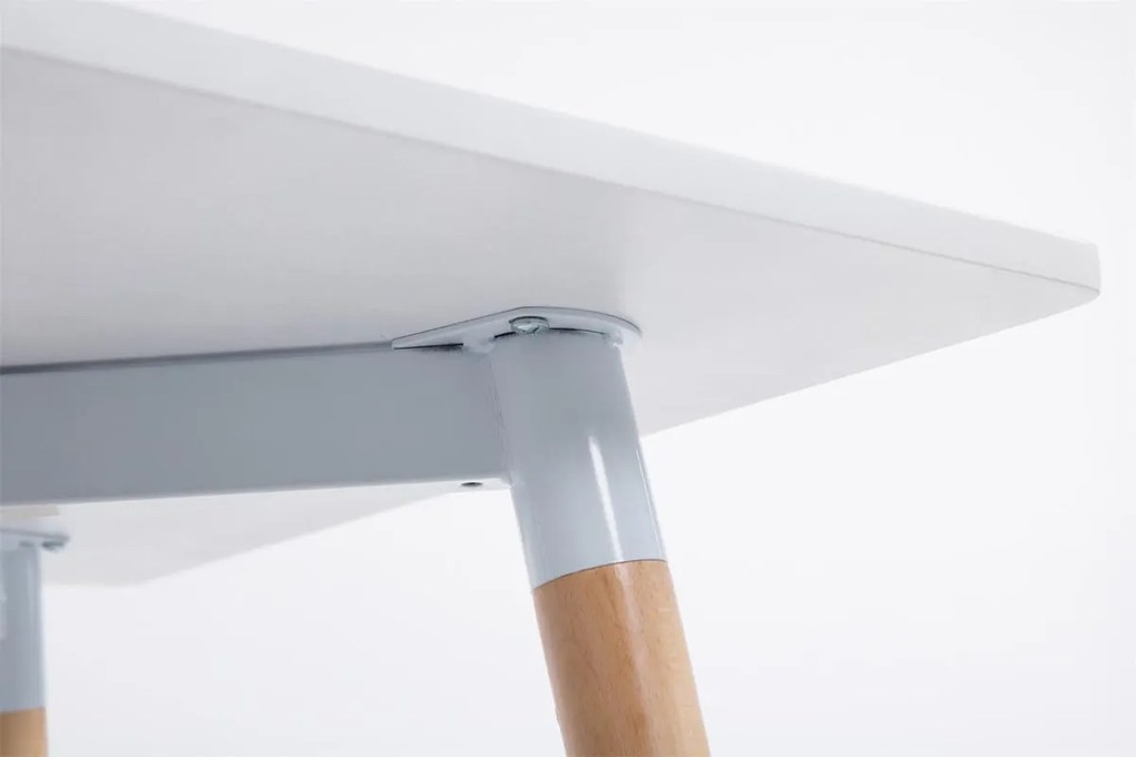 Jedálenský stôl drevený Bent, nohy natura - v75 x 80 x 80 cm - Biela