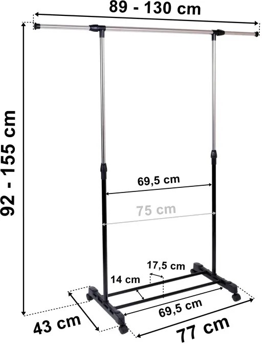Vešiakový stojan na kolieskach LUKI čierny
