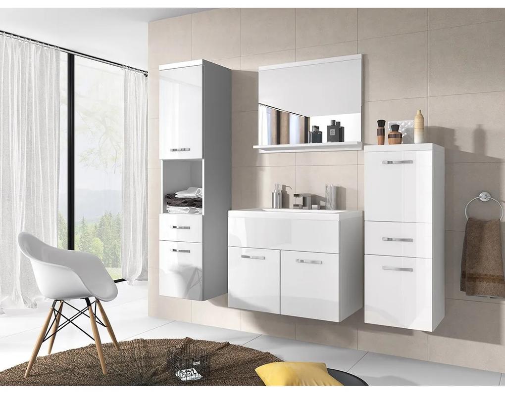 Kúpeľnový nábytok Lumia, Farby: biela / biely lesk, Sifón: bez sifónu, Umývadlová batéria: Economico BYU 020M