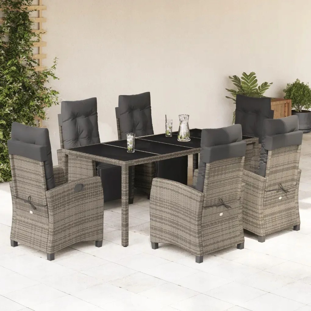 vidaXL 7-dielna záhradná jedálenská sada s podložkami sivá polyratan