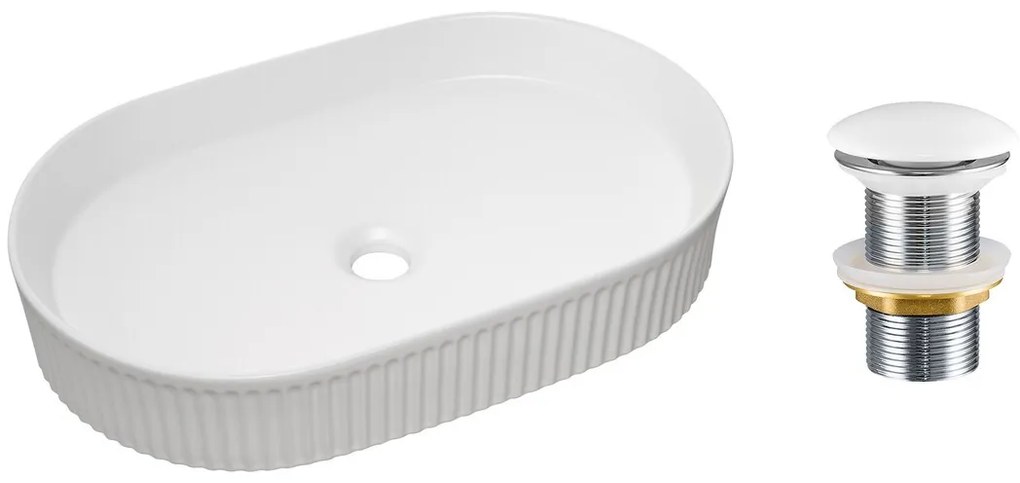 Sada keramického umývadla na dosku a výpuste BEYOND biela