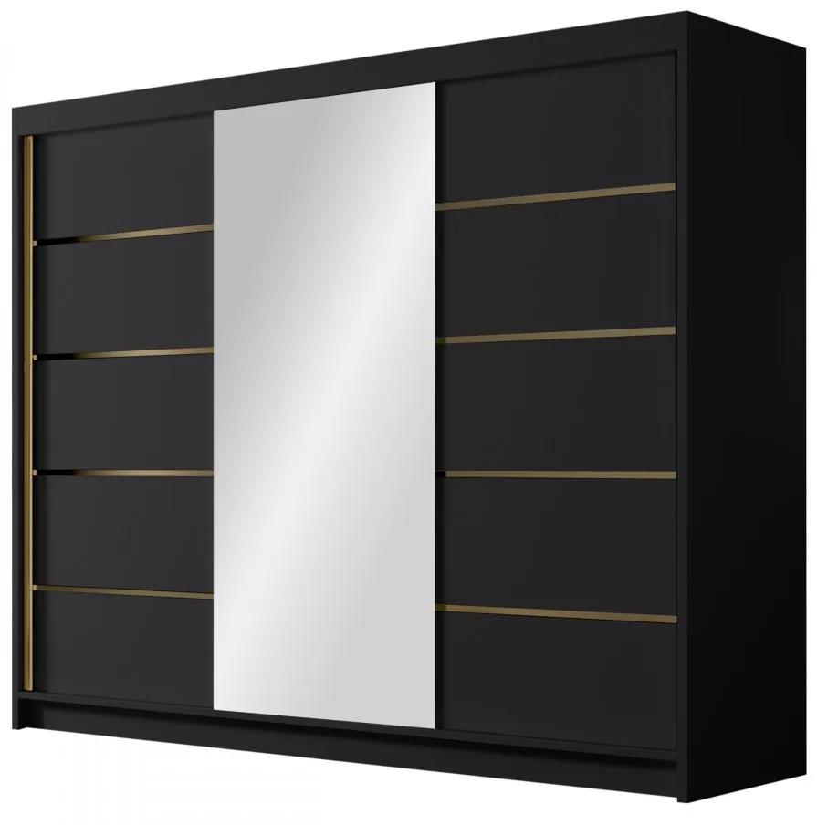 Šatníková skriňa so zrkadlom Gamirut VI 250, Farby: biely / čierny