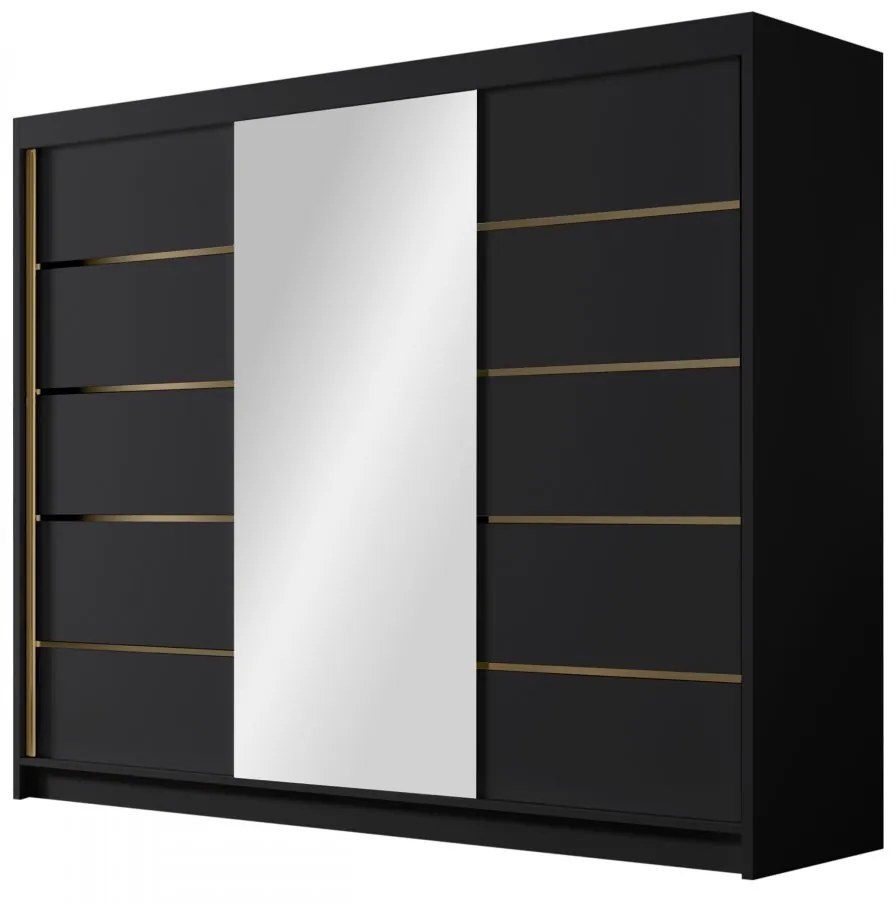 Šatníková skriňa so zrkadlom Gamirut VI 250, Farby: čierny / biely