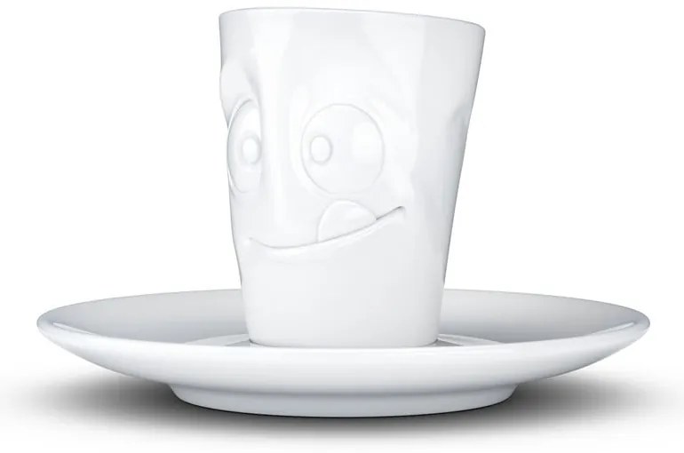 Biela maškrtná porcelánová šálka na espresso s tanierikom 58products, objem 80 ml