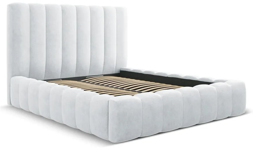 Svetlosivá čalúnená dvojlôžková posteľ s úložným priestorom a roštom 180x200 cm Kelp – Micadoni Home