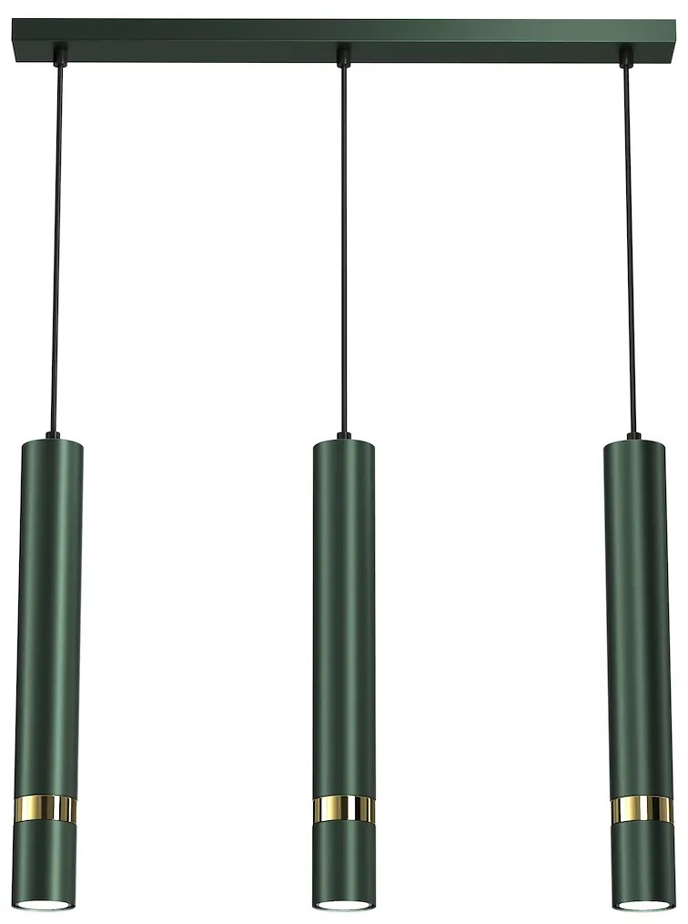 Závesné svietidlo Joker, 3x zlaté/zelené kovové tienidlo, gr