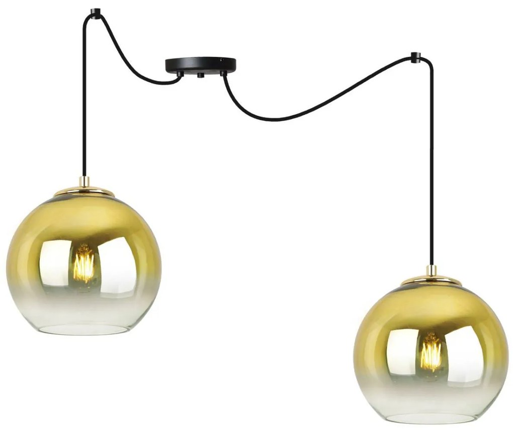 Závesné svietidlo Bergen Gold Spider, 2x zlaté/transparentné sklenené tienidlo (fi 20cm)