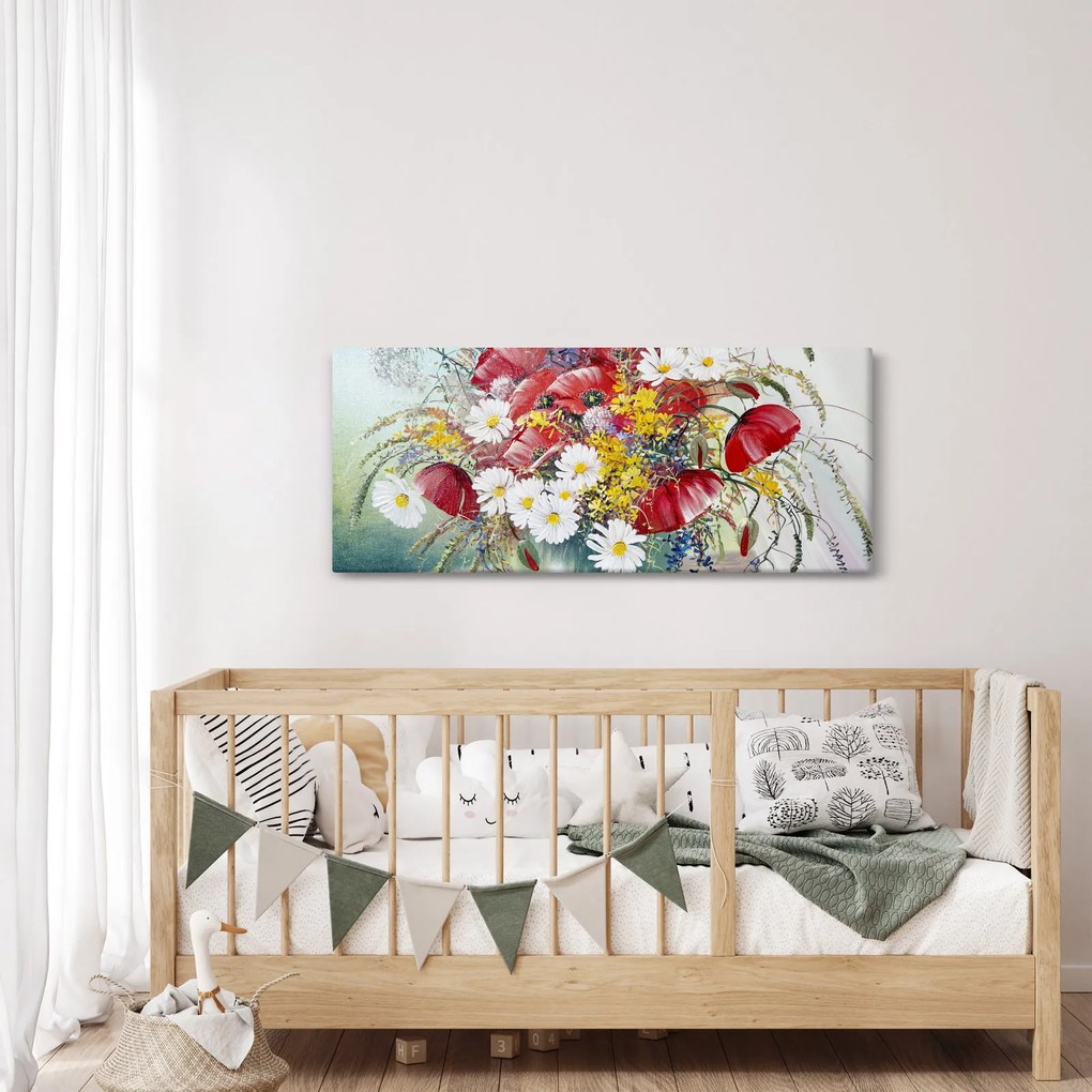 Obraz vázy s divokými kvetmi (120x50 cm)