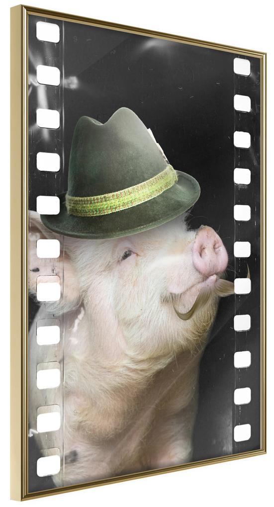 Artgeist Plagát - Pig with Mustache [Poster] Veľkosť: 40x60, Verzia: Zlatý rám