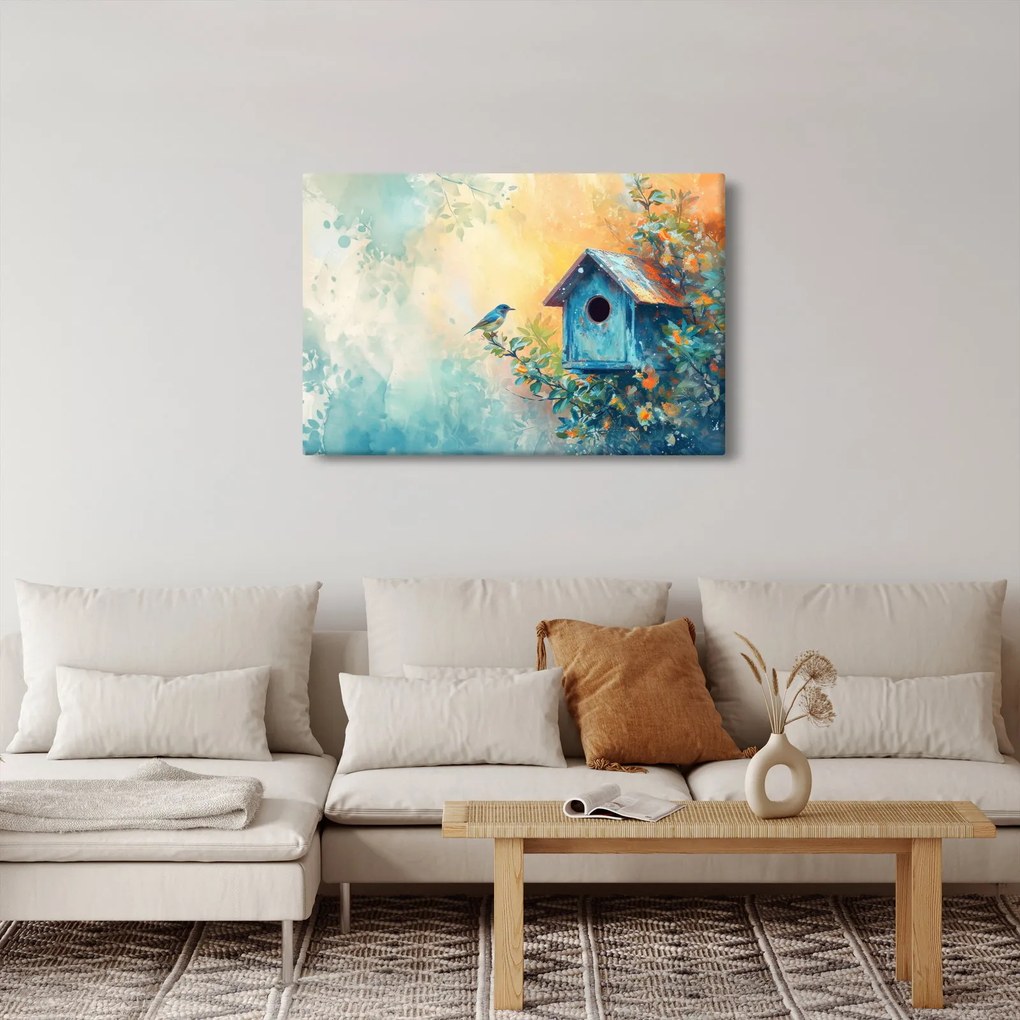 Obraz - Vtáčia búdka, akvarel (90x60 cm)