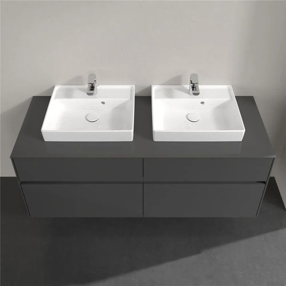 VILLEROY &amp; BOCH Collaro závesná skrinka pod dve umývadlá na dosku, 4 zásuvky, 1400 x 500 x 548 mm, Glossy Grey, C07600FP