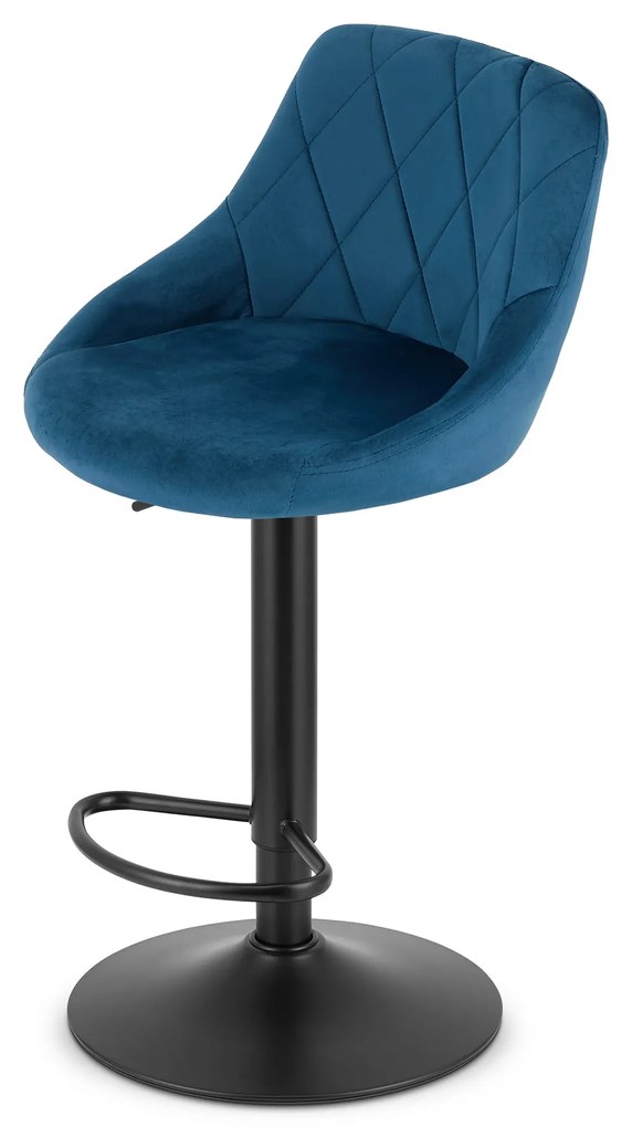 Modrá barová stolička KAST VELVET s čiernou nohou