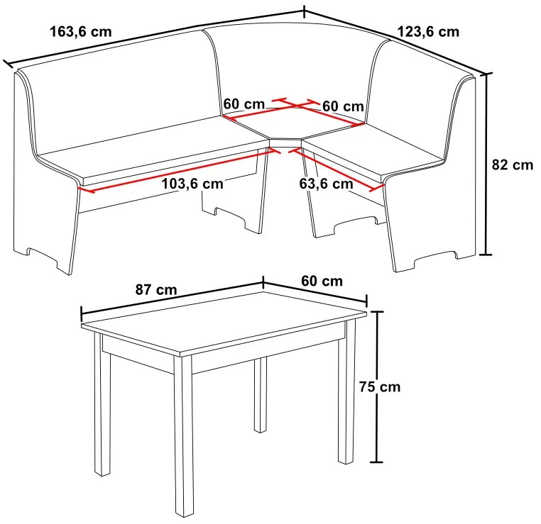 Nabytekmorava Rohová lavica so stolom farba lamina: biela 113, čalúnenie vo farbe: Mega 31 losos