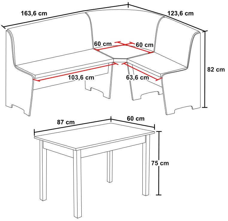 Nabytekmorava Rohová lavica so stolom farba lamina: buk 381, čalúnenie vo farbe: Mega 31 losos