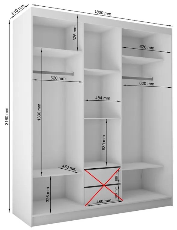 Skriňa s posuvnými dverami a zrkadlom ALEXA + Tichý dojazd, biela, 150x216x61