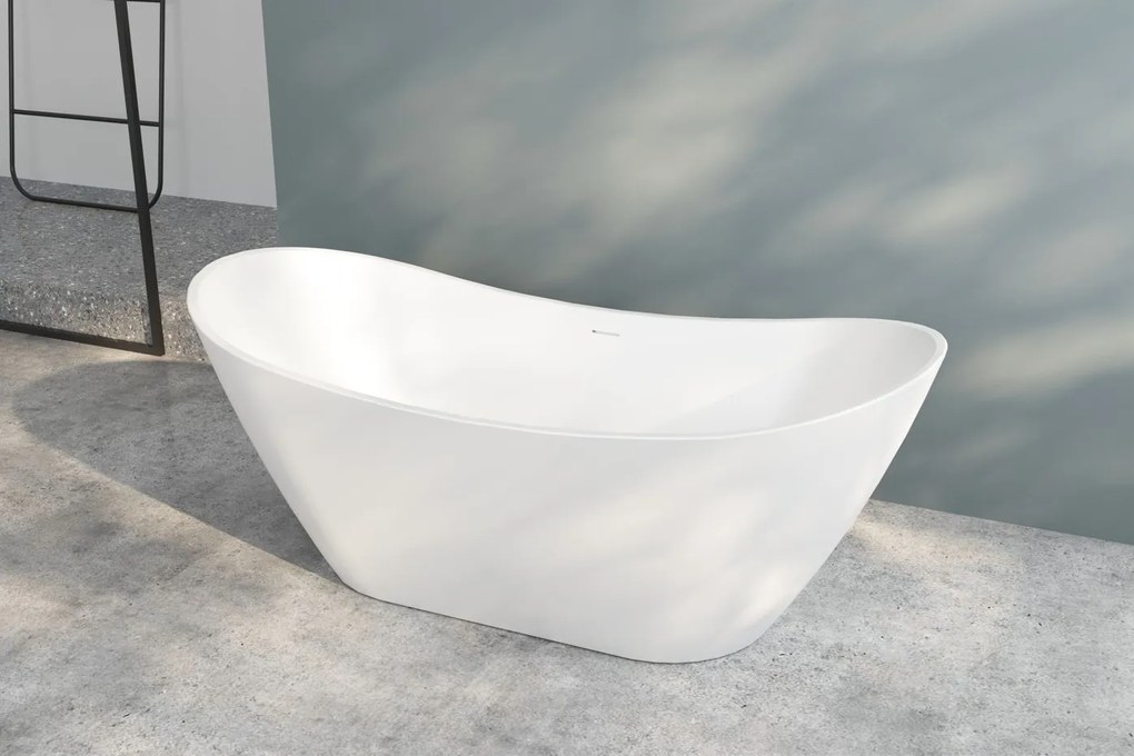 Erga Iris, voľne stojaca vaňa 160x75 cm + odtoková zátka, biela lesklá, ERG-IRIS-160075-WH-WH