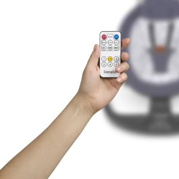 Lionelo - Detské hojdacie kresielko s melódiou RALF 4xAA Sivá/Biela + diaľkové ovládanie