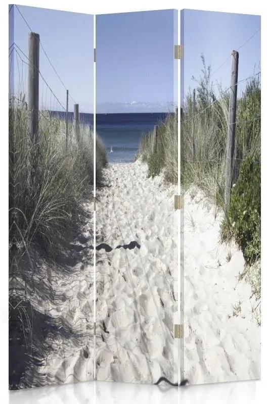 Ozdobný paraván Písečná tráva na mořské pláži - 110x170 cm, trojdielny, klasický paraván