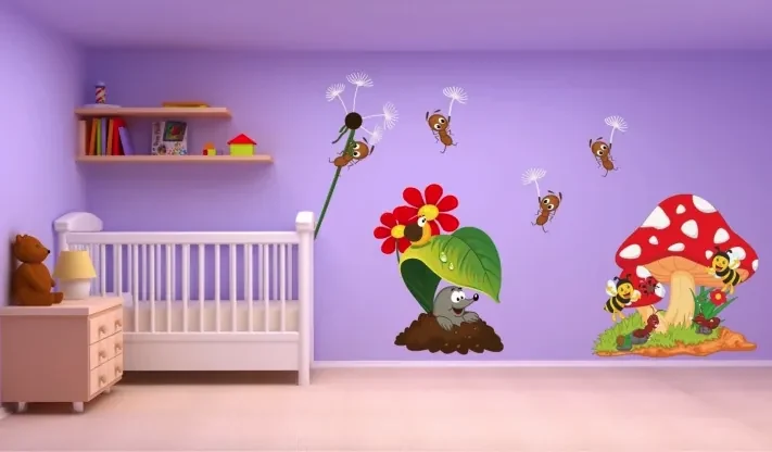 Radostná farebná nálepka na stenu krtko a muchotrávka 100 x 200 cm