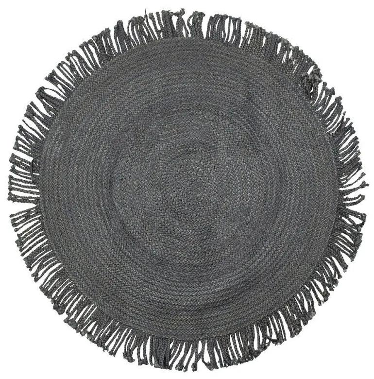 Čierny jutový koberec so strapcami Fringe - Ø120 * 1cm