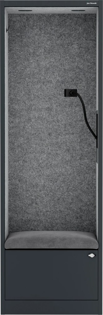 Kancelárska akustická kabína so sedadlom a portom USB-C, telo v antracitovej farbe / sedadlo v sivá farbe, 600 mm: SALLY MentalBox