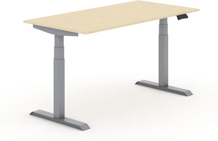 Výškovo nastaviteľný stôl, elektrický PRIMO ADAPT, 1600x800x625-1275 mm, breza, sivá podnož