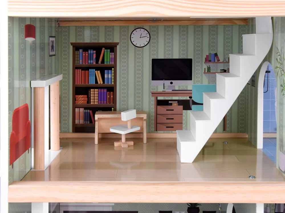 Jokomisiada Drevený domček pre bábiky + bazén, výťah, nábytok ZA4835