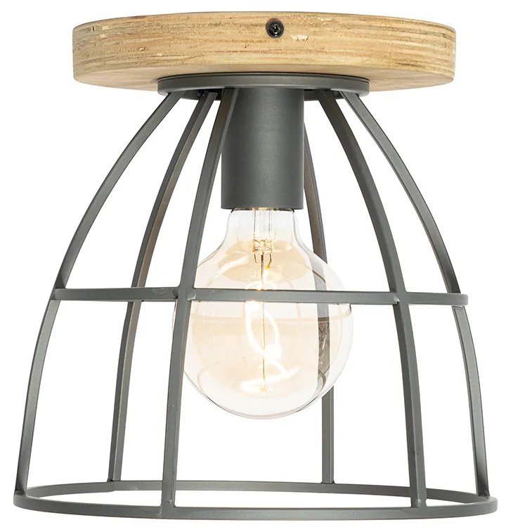 Priemyselné stropné svietidlo tmavosivé s drevenými prvkami - Arthur