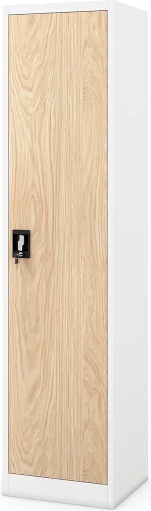 Kovová spisová skriňa ALEX, 450 x 1850 x 400 mm, Eco Design: biela/ dub sonoma