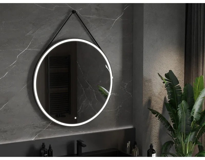 Mexen Reni, LED kúpeľňové zrkadlo s podsvietením 100x100 cm, 6000K, čierny rám, ochrana proti zahmlievaniu, 9812-100-100-611-70