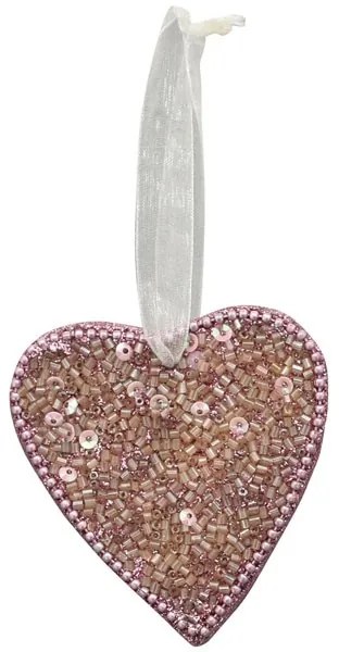 Ružové srdiečko s korálkami na stužke Fli - 8*1*8 cm